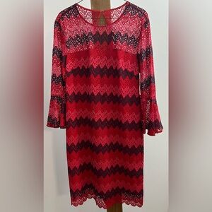 Trina Turk Red and‎ Black Zigzag Lace Dress